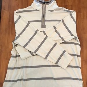 White & Light Grey Stripped 1/4 Zip Sweater